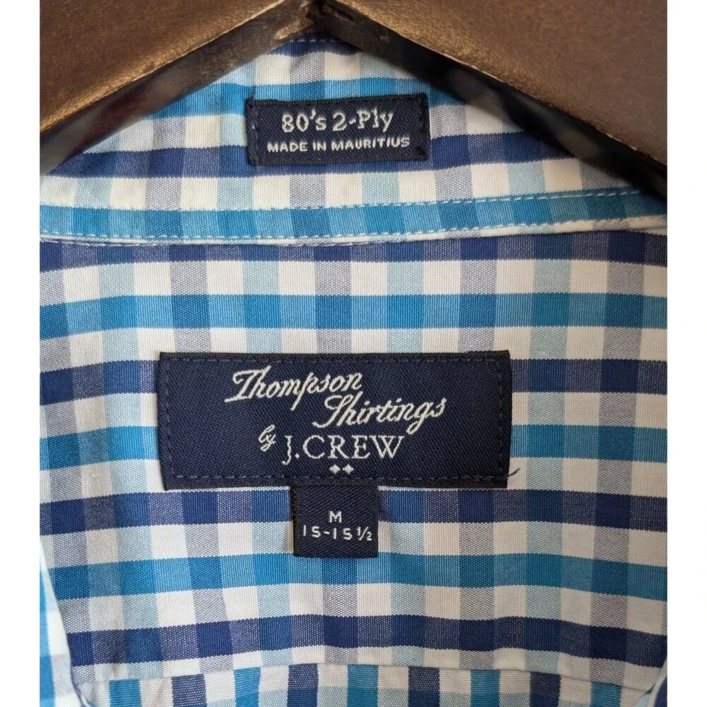 J.Crew Mens M Medium Thompson 80s 2 Ply Gingham Button Down Shirt Blue White LS